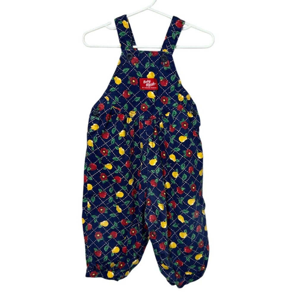 VTG Oshkosh Overalls 18M Blue Corduroy Fruit Apples Pears 80s 90s